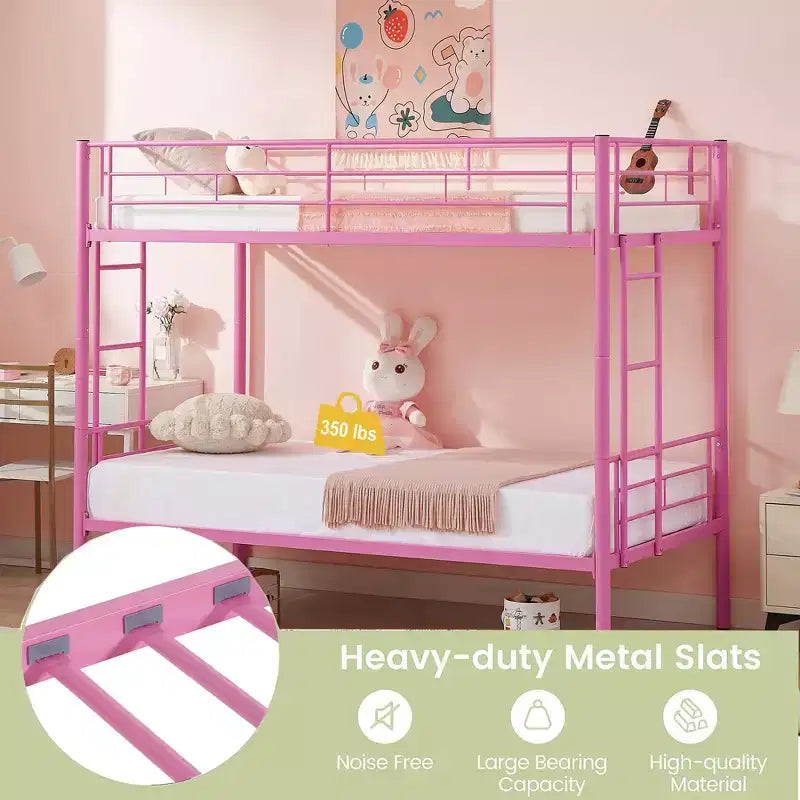VECELO Metal Bunk Bed Twin Over Twin, Industrial Bunkbeds with Ladder and Full-Length Guardrail