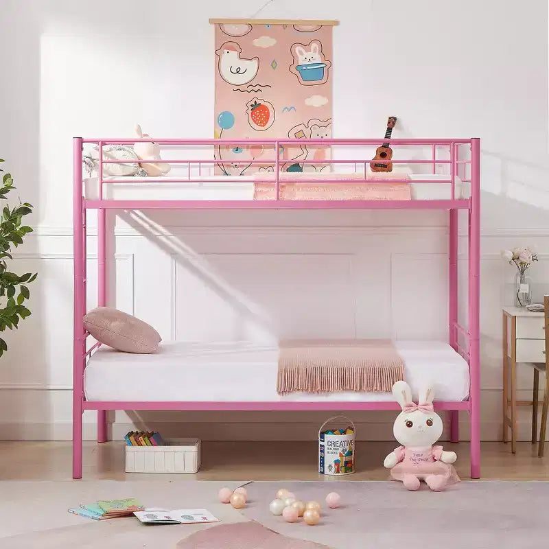 VECELO Metal Bunk Bed Twin Over Twin, Industrial Bunkbeds with Ladder and Full-Length Guardrail