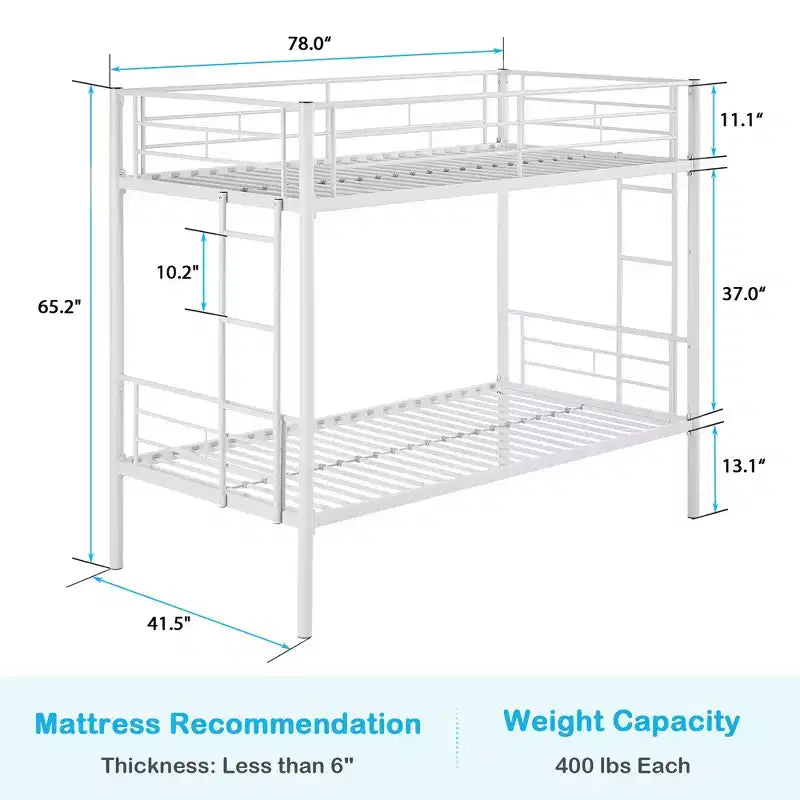 VECELO Metal Bunk Bed Twin Over Twin, Industrial Bunkbeds with Ladder and Full-Length Guardrail