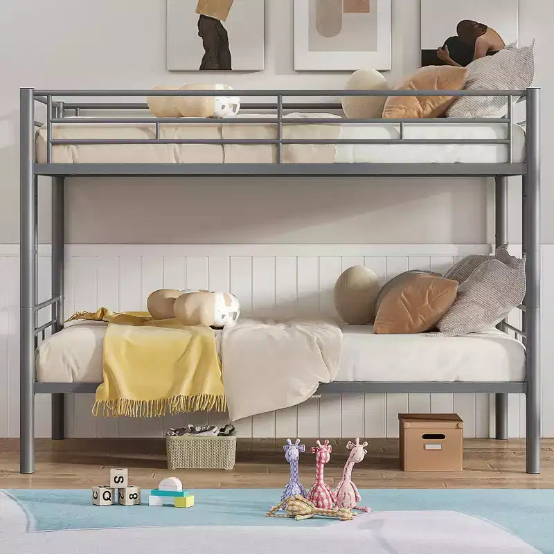 VECELO Metal Bunk Bed Twin Over Twin, Industrial Bunkbeds with Ladder and Full-Length Guardrail