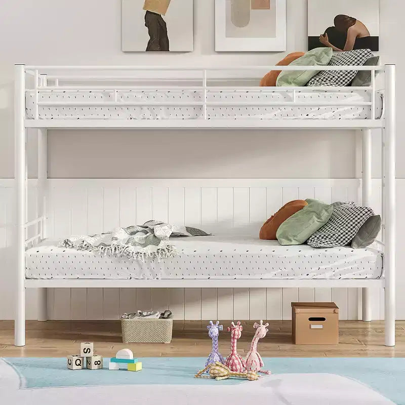 VECELO Metal Bunk Bed Twin Over Twin, Industrial Bunkbeds with Ladder and Full-Length Guardrail
