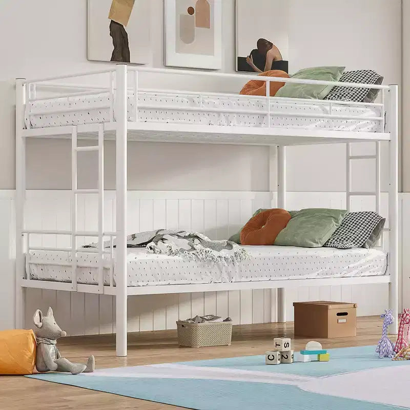 VECELO Metal Bunk Bed Twin Over Twin, Industrial Bunkbeds with Ladder and Full-Length Guardrail