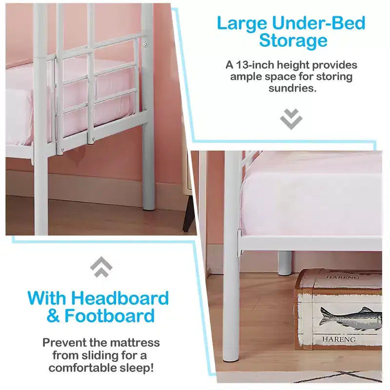 VECELO Metal Bunk Bed Twin Over Twin, Industrial Bunkbeds with Ladder and Full-Length Guardrail