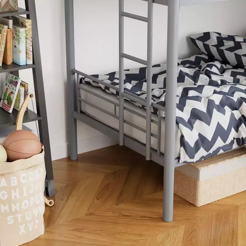 VECELO Metal Bunk Bed Twin Over Twin, Industrial Bunkbeds with Ladder and Full-Length Guardrail