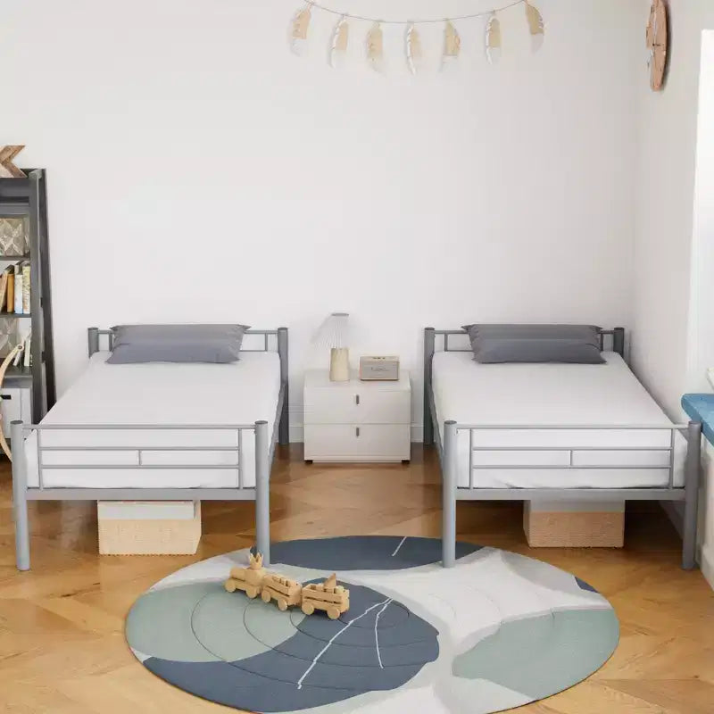 VECELO Metal Bunk Bed Twin Over Twin, Industrial Bunkbeds with Ladder and Full-Length Guardrail
