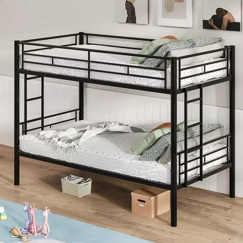 VECELO Metal Bunk Bed Twin Over Twin, Industrial Bunkbeds with Ladder and Full-Length Guardrail