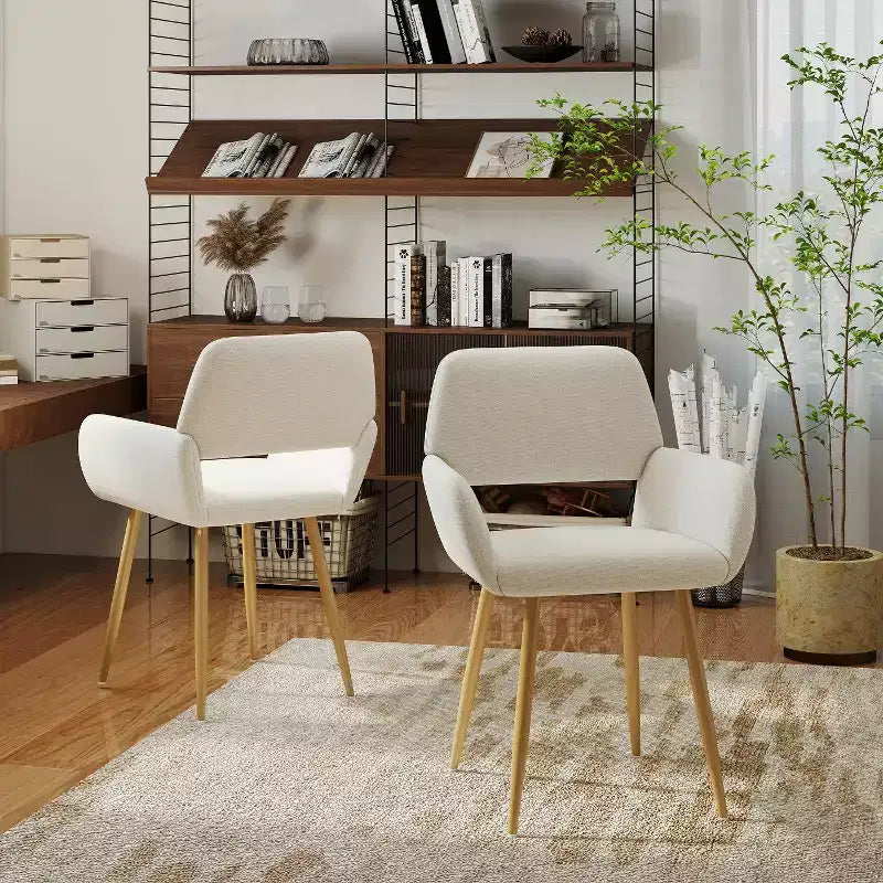 FurnitureR 2-Pack Upholstered Dining Chairs with Arms, Modern Accent Chairs with Ergonomic Curved Back and Wood-Look Legs for Kitchen & Living Room