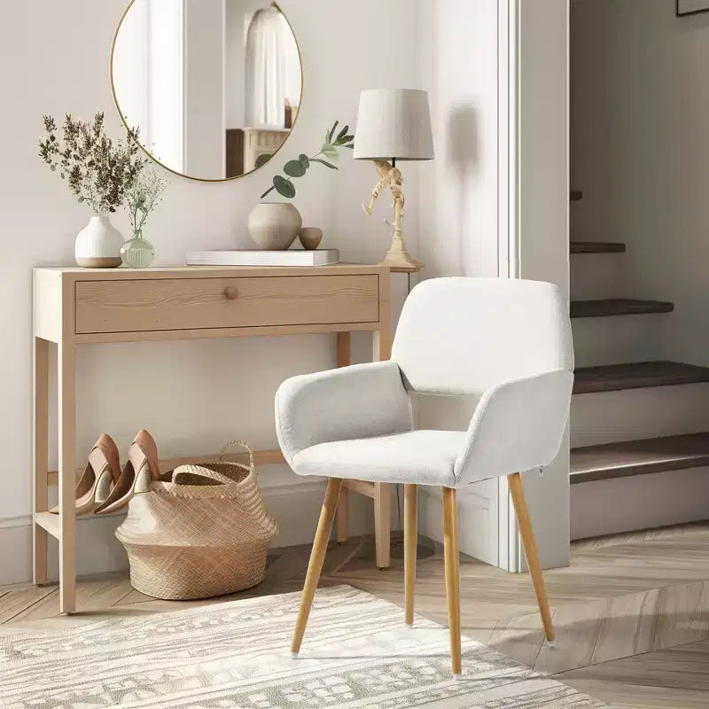 FurnitureR Lot de 2 chaises de salle à manger rembourrées avec accoudoirs, chaises d'appoint modernes avec dossier incurvé ergonomique et pieds aspect bois pour cuisine et salon