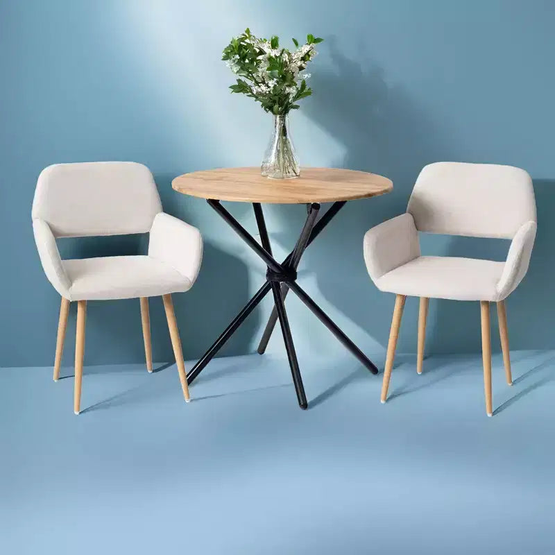FurnitureR Lot de 2 chaises de salle à manger rembourrées avec accoudoirs, chaises d'appoint modernes avec dossier incurvé ergonomique et pieds aspect bois pour cuisine et salon