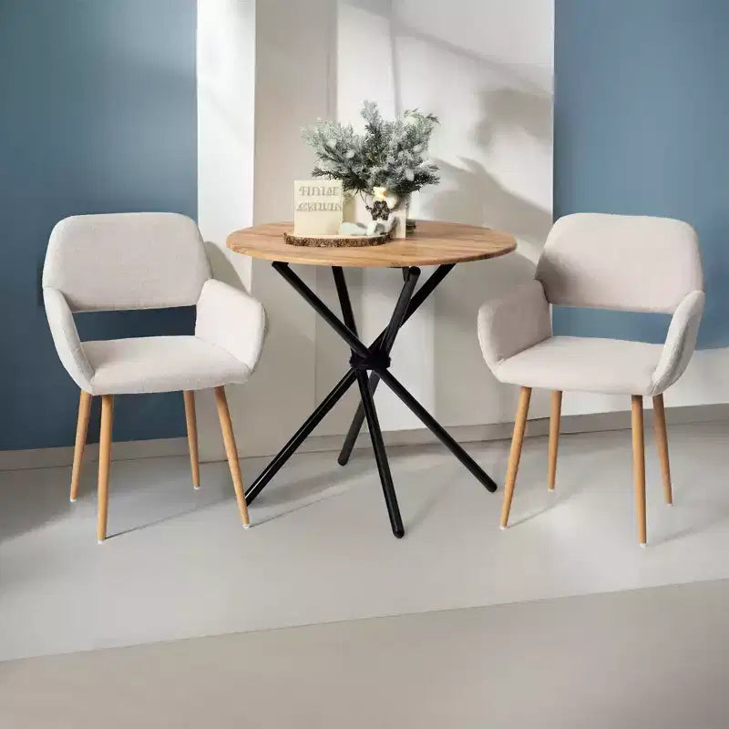 FurnitureR Lot de 2 chaises de salle à manger rembourrées avec accoudoirs, chaises d'appoint modernes avec dossier incurvé ergonomique et pieds aspect bois pour cuisine et salon