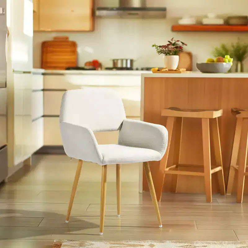 FurnitureR Lot de 2 chaises de salle à manger rembourrées avec accoudoirs, chaises d'appoint modernes avec dossier incurvé ergonomique et pieds aspect bois pour cuisine et salon