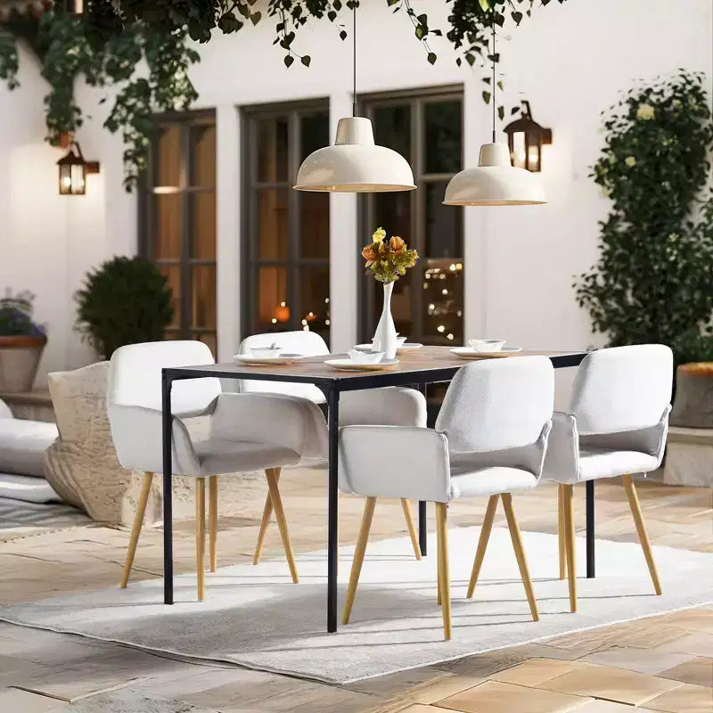 FurnitureR Lot de 2 chaises de salle à manger rembourrées avec accoudoirs, chaises d'appoint modernes avec dossier incurvé ergonomique et pieds aspect bois pour cuisine et salon