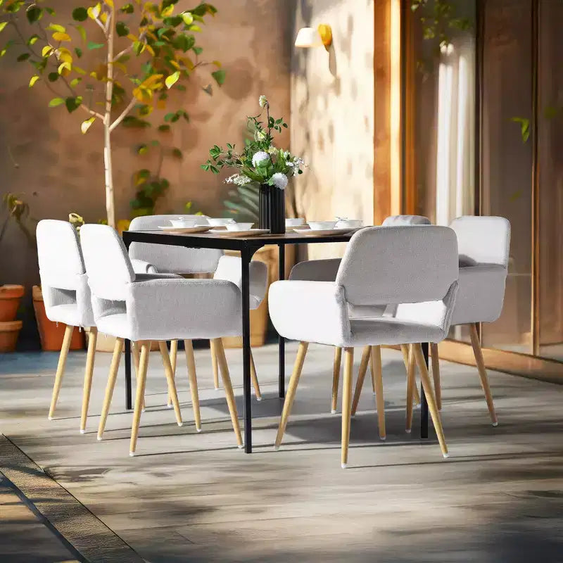 FurnitureR Lot de 2 chaises de salle à manger rembourrées avec accoudoirs, chaises d'appoint modernes avec dossier incurvé ergonomique et pieds aspect bois pour cuisine et salon