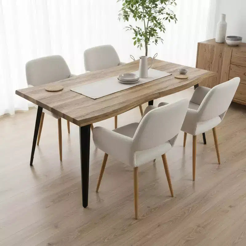 FurnitureR Lot de 2 chaises de salle à manger rembourrées avec accoudoirs, chaises d'appoint modernes avec dossier incurvé ergonomique et pieds aspect bois pour cuisine et salon