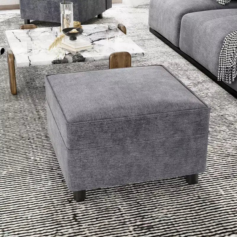 26.4 inches Chenille Storage Module for Sectional Sofa, Square Ottoman Module for Sectional Sleeper Sofa, for Couch Living Room Dark Grey, Grey