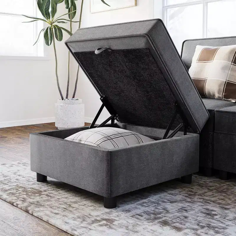 26.4 inches Chenille Storage Module for Sectional Sofa, Square Ottoman Module for Sectional Sleeper Sofa, for Couch Living Room Dark Grey, Grey