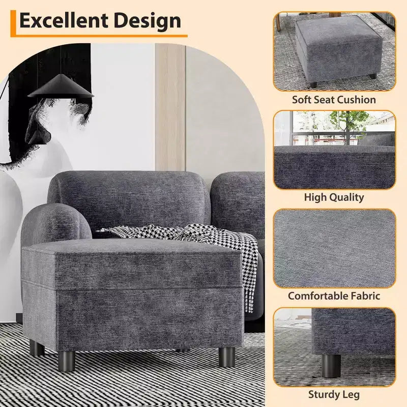 26.4 inches Chenille Storage Module for Sectional Sofa, Square Ottoman Module for Sectional Sleeper Sofa, for Couch Living Room Dark Grey, Grey