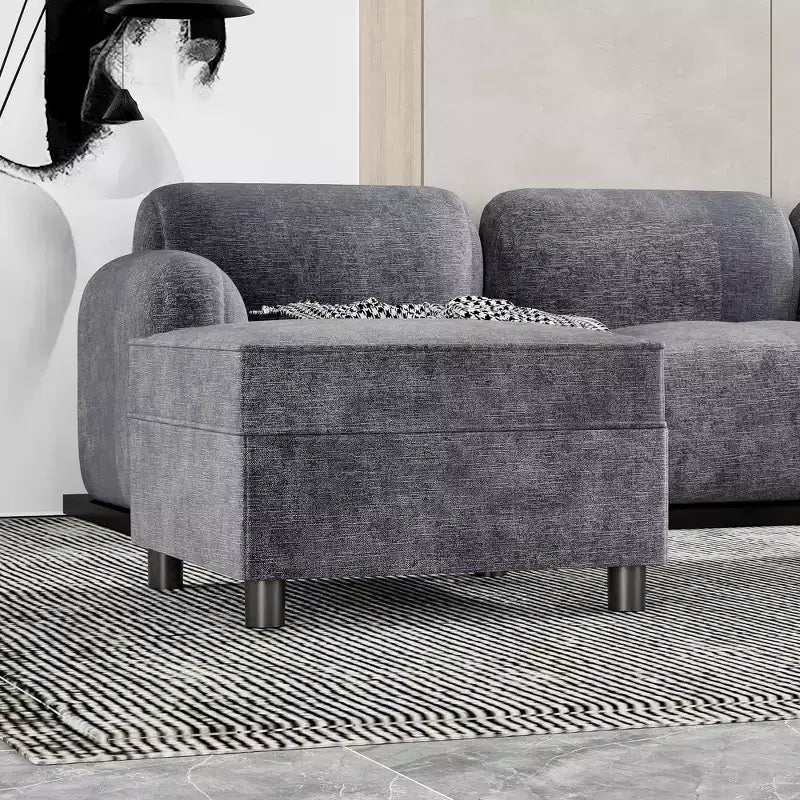 26.4 inches Chenille Storage Module for Sectional Sofa, Square Ottoman Module for Sectional Sleeper Sofa, for Couch Living Room Dark Grey, Grey