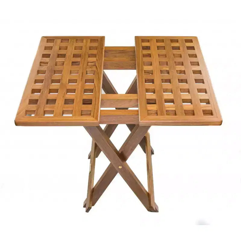 HomeRoots 19 Brown Solid Teak Wood Square Indoor Outdoor Folding End Table