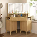 Whisen 47.2 Corner Makeup Vanity Desk, Modern Small Corner Dressing Table Vanity with Mirror, 1 Drawer & 2 Cabinets