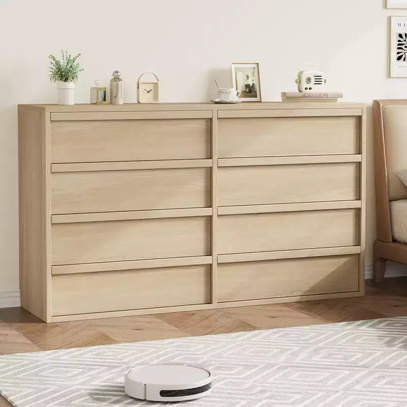54 Wide Natural Oak 8-Drawer Dresser for Bedroom, Large Wooden Chest of Drawers with Storage Organizer for Living Room, Entryway & Nursery