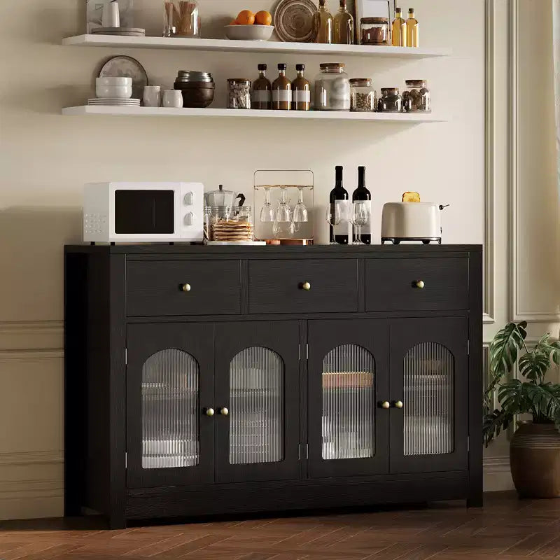 Buffet Cabinet with Storage, Modern Sideboard with Arched Acrylic Fluted Doors, Coffee Bar Cabinet with Adjustable Shelves for Living Room, Kitchen