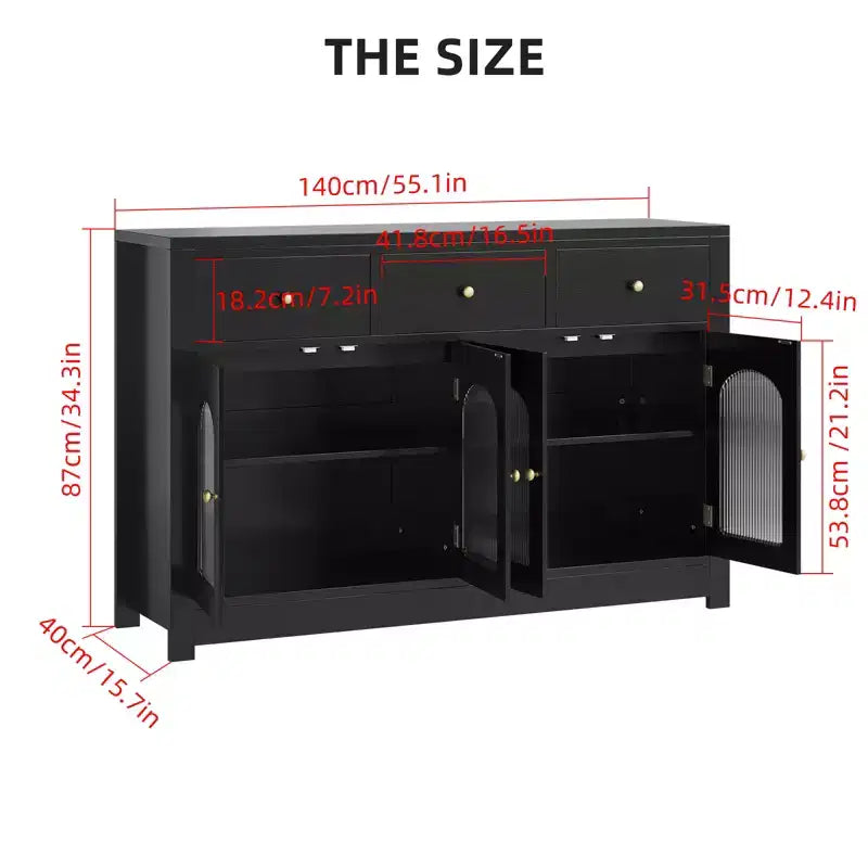 Buffet Cabinet with Storage, Modern Sideboard with Arched Acrylic Fluted Doors, Coffee Bar Cabinet with Adjustable Shelves for Living Room, Kitchen