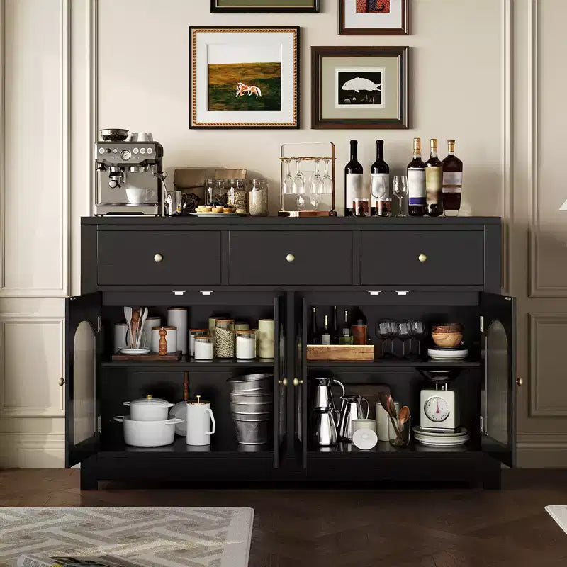 Buffet Cabinet with Storage, Modern Sideboard with Arched Acrylic Fluted Doors, Coffee Bar Cabinet with Adjustable Shelves for Living Room, Kitchen