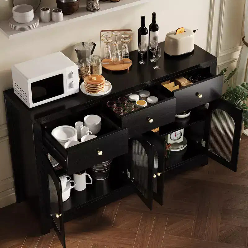 Buffet Cabinet with Storage, Modern Sideboard with Arched Acrylic Fluted Doors, Coffee Bar Cabinet with Adjustable Shelves for Living Room, Kitchen