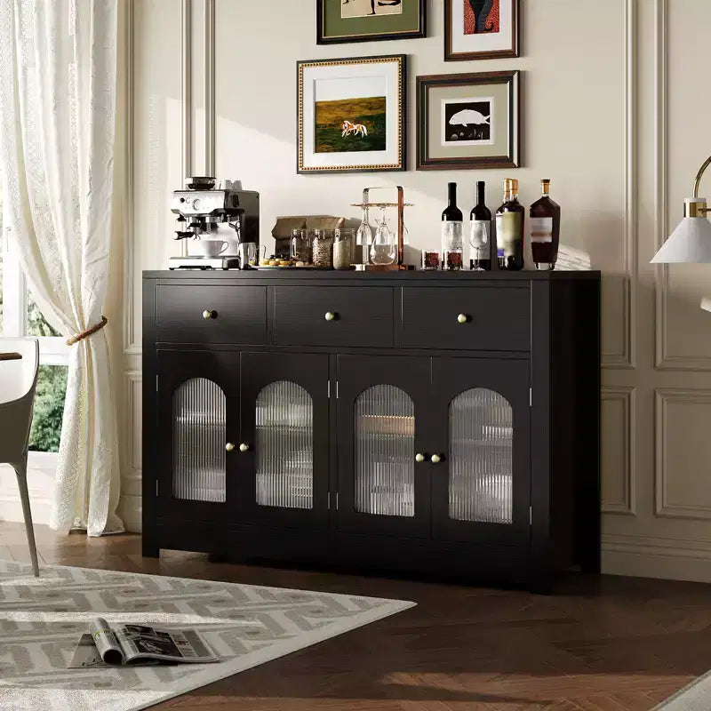 Buffet Cabinet with Storage, Modern Sideboard with Arched Acrylic Fluted Doors, Coffee Bar Cabinet with Adjustable Shelves for Living Room, Kitchen