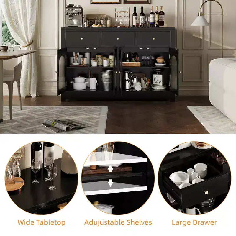 Buffet Cabinet with Storage, Modern Sideboard with Arched Acrylic Fluted Doors, Coffee Bar Cabinet with Adjustable Shelves for Living Room, Kitchen