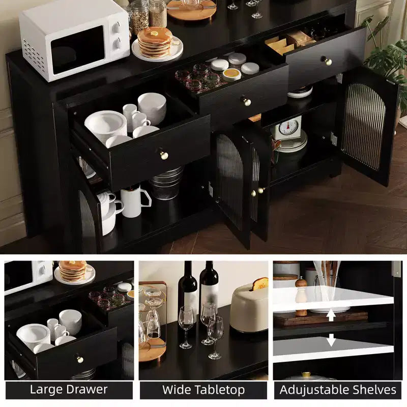Buffet Cabinet with Storage, Modern Sideboard with Arched Acrylic Fluted Doors, Coffee Bar Cabinet with Adjustable Shelves for Living Room, Kitchen