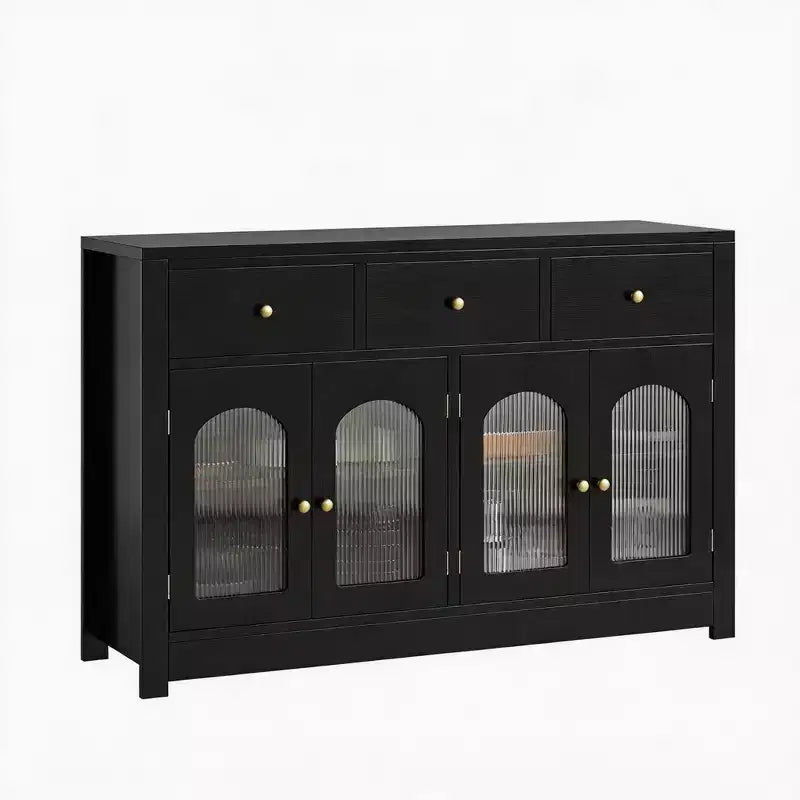 Buffet Cabinet with Storage, Modern Sideboard with Arched Acrylic Fluted Doors, Coffee Bar Cabinet with Adjustable Shelves for Living Room, Kitchen