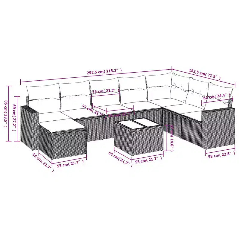 vidaXL Garden Sofa Set Black PE rattan, powder-coated steel, tempered glass