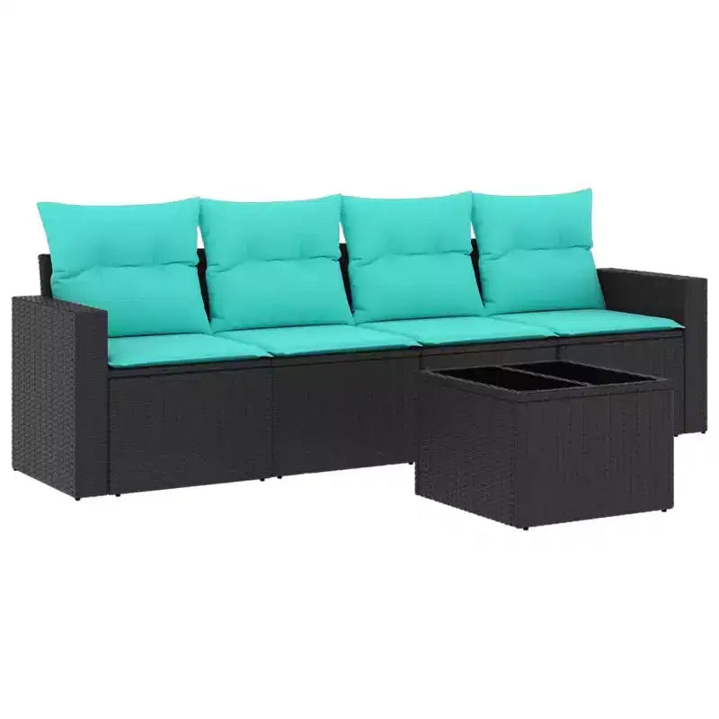 vidaXL 5 Piece Patio Sofa Set with Cushions Black Poly Rattan