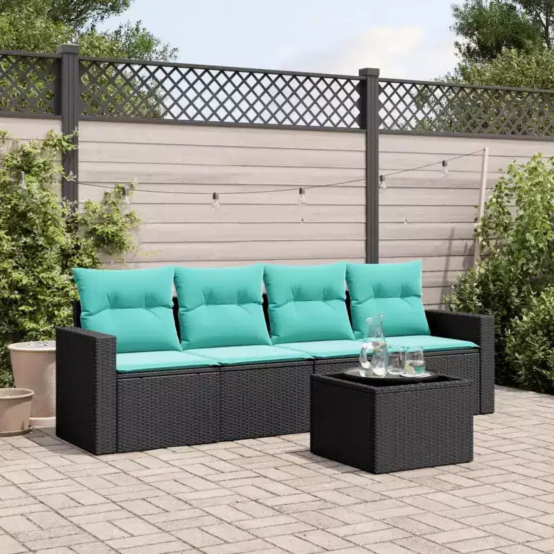 vidaXL 5 Piece Patio Sofa Set with Cushions Black Poly Rattan