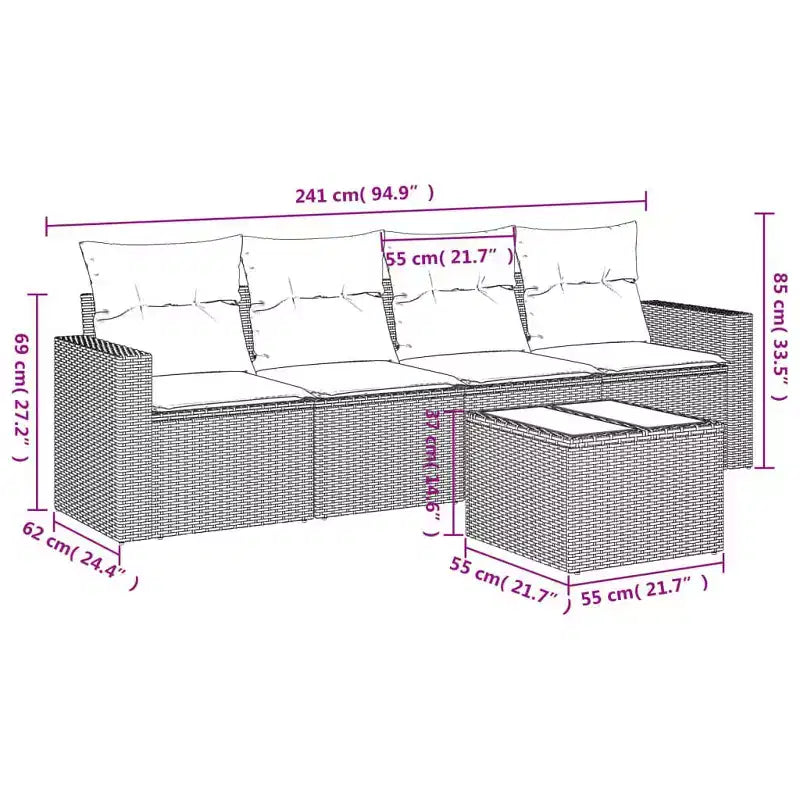 vidaXL 5 Piece Patio Sofa Set with Cushions Black Poly Rattan