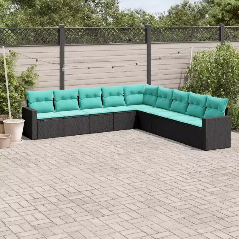 vidaXL 9 Piece Patio Sofa Set with Cushions Black Poly Rattan
