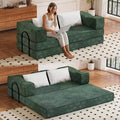 MooxvMoo 80 Convertible Couch Bed with 2 Pillows, 3-Seat Floor Sofa, King Size Sleeper, DIY Combination, Chenille, Green
