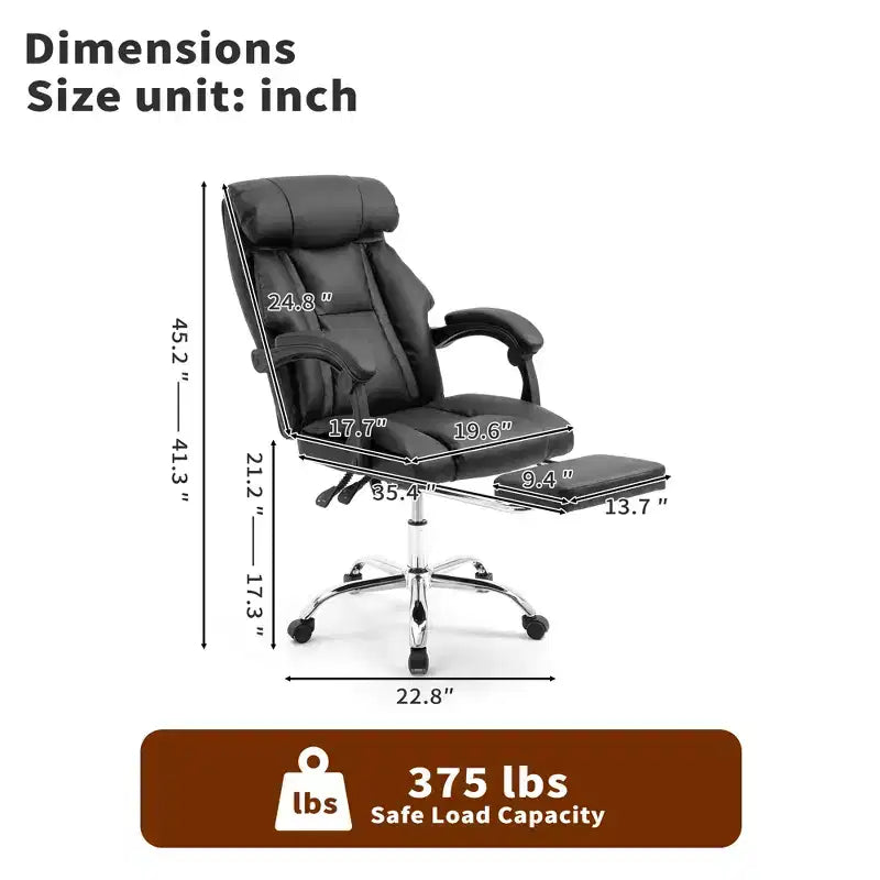 GDFStudio Faina Faux Leather Swivel Adjustable Height Executive Office Chair with Foot Rest