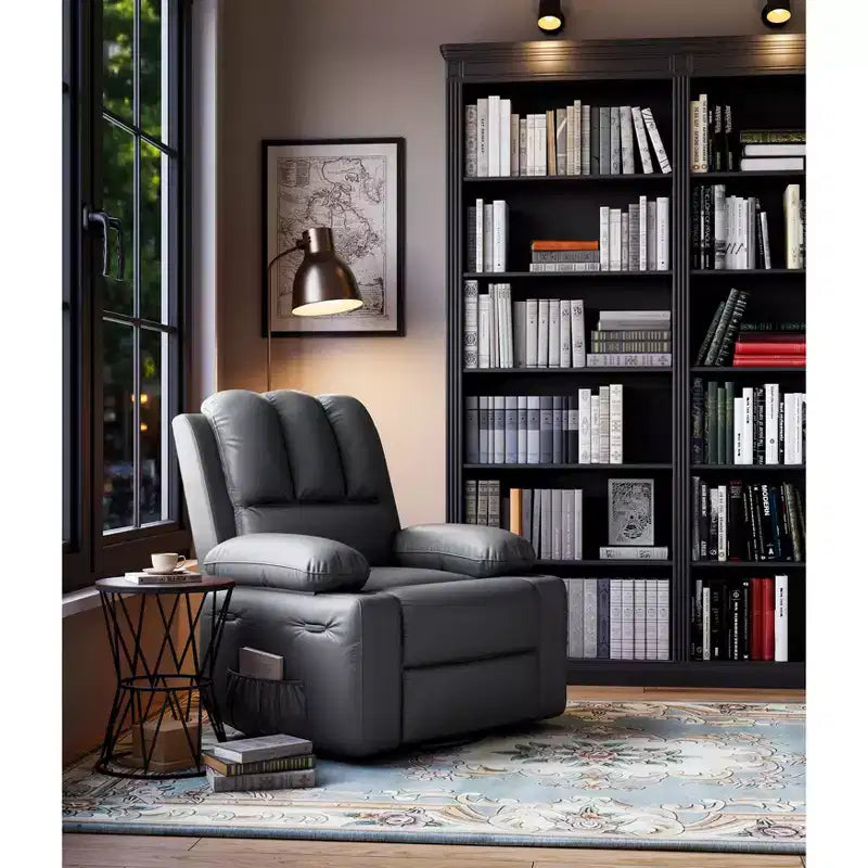360 Swivel Rocker Recliner Chair, Manual PU Leather Overstuffed Single Sofa with Cup Holders & Side Pockets for Living Room, Bedroom, Nursery
