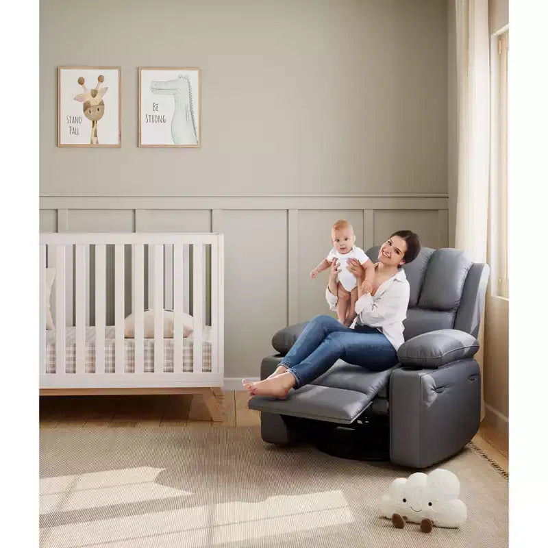 360 Swivel Rocker Recliner Chair, Manual PU Leather Overstuffed Single Sofa with Cup Holders & Side Pockets for Living Room, Bedroom, Nursery
