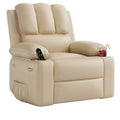 360 Swivel Rocker Recliner Chair, Manual PU Leather Overstuffed Single Sofa with Cup Holders & Side Pockets for Living Room, Bedroom, Nursery