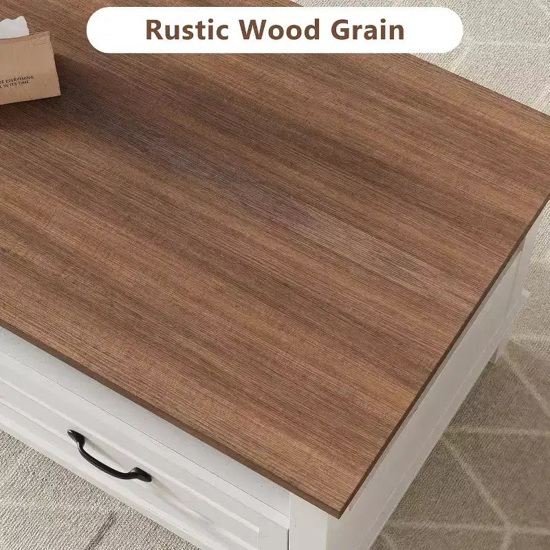 Coffee Table with Drawers, 47.2 Rustic Center Table with Open Shelf and 6 Support Legs, Large Living Room Table with Storage