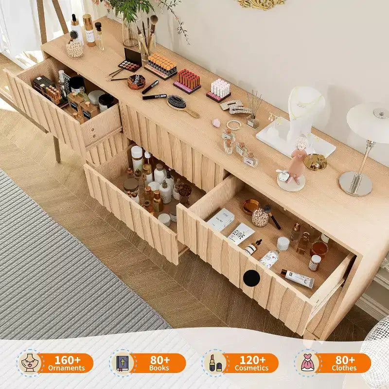 9 Drawer Dresser, Fluted Modern Wood Chest, Freestanding Wooden Storage Cabinet, for Living Room, Entryway