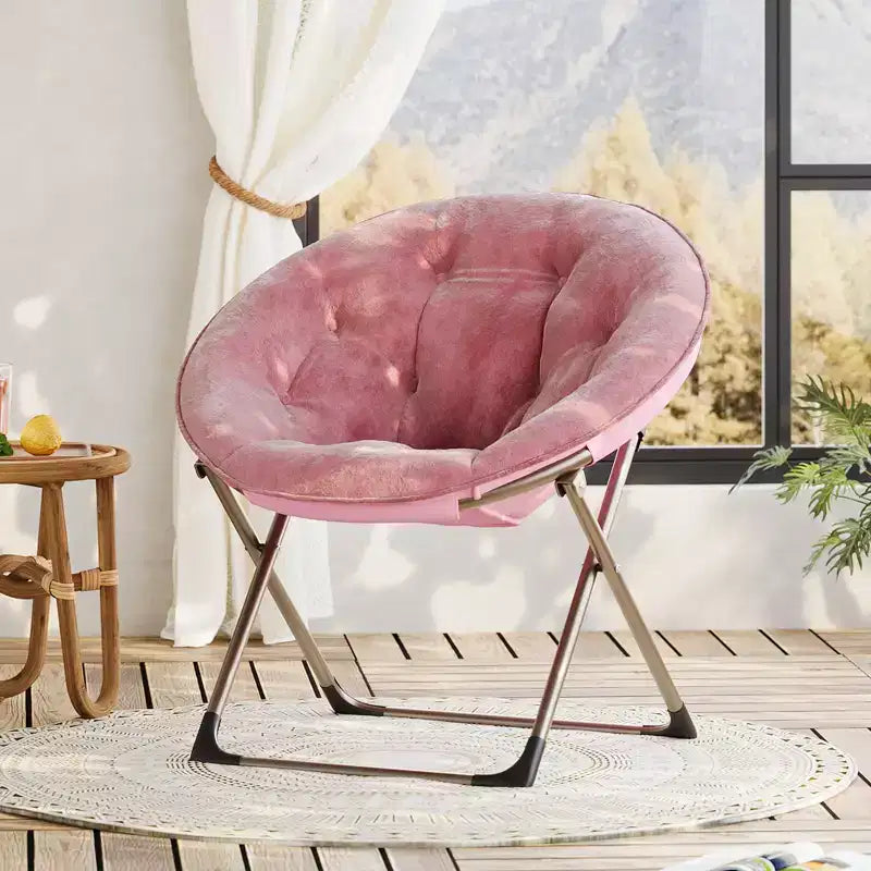 Saucer Chair, Oversized Plush Flower Moon Lounge Chair with Folding Metal Frame, Comfy Seat for Teens, Adults & Dorm,Pink