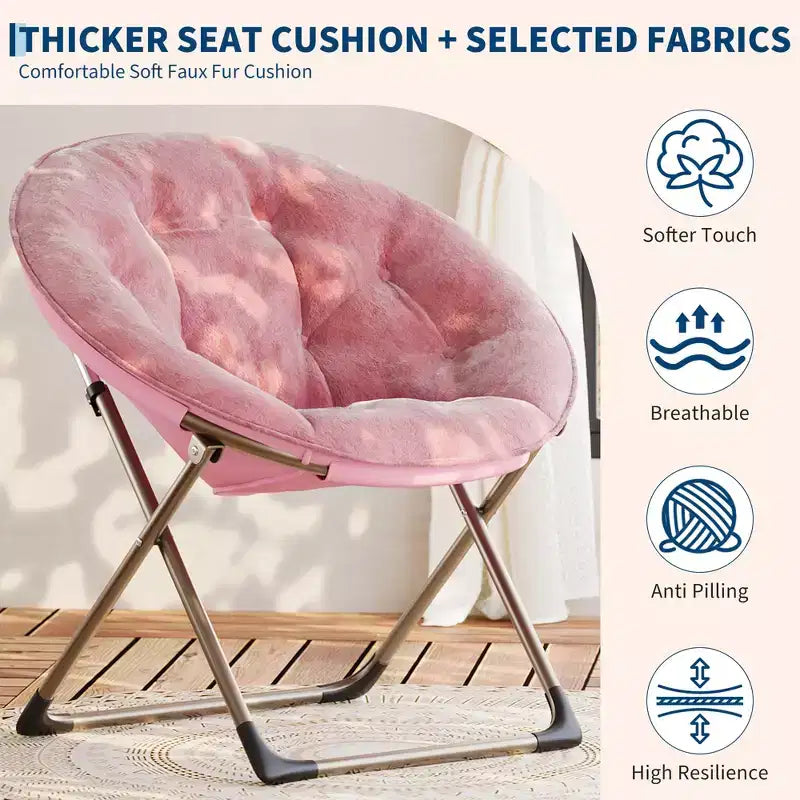 Fauteuil soucoupe, fauteuil lune en peluche surdimensionné avec cadre métallique pliant, siège confortable pour adolescents, adultes et dortoirs, rose