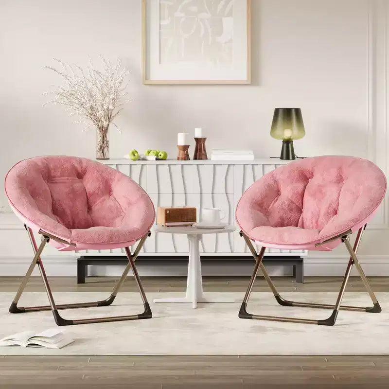 Fauteuil soucoupe, fauteuil lune en peluche surdimensionné avec cadre métallique pliant, siège confortable pour adolescents, adultes et dortoirs, rose