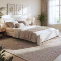 ModernLuxe Queen/King Size Upholstered Platform Bed with Curved Headboard, Solid Bed Frame, No Box Spring Needed, White