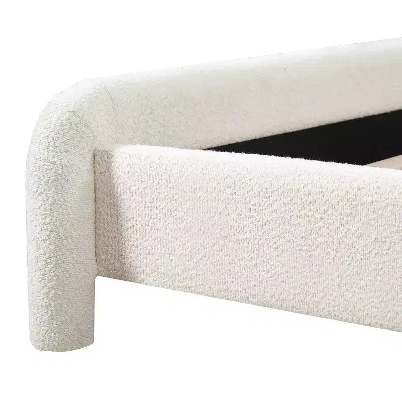 ModernLuxe Queen/King Size Upholstered Platform Bed with Curved Headboard, Solid Bed Frame, No Box Spring Needed, White